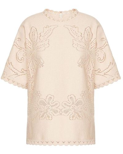 Valentino Floral Embroidered Tee - White