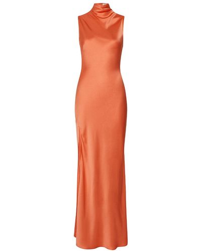 LAPOINTE Satin Drape Neck Maxi Dress - Orange