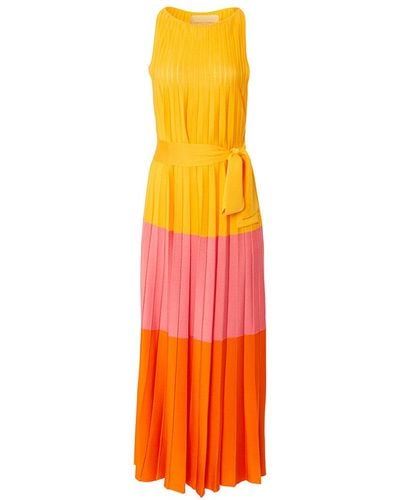 Carolina Herrera Colorblock Pleated Dress - Orange