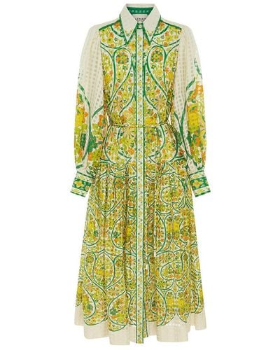ALÉMAIS Rhonda Floral-print Cotton And Silk-blend Midi Dress - Green