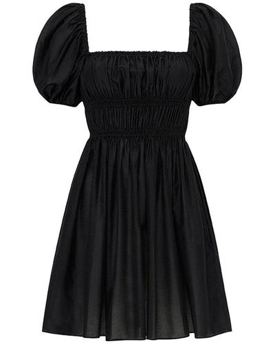 Matteau Shirred Peasant Mini Dress - Black