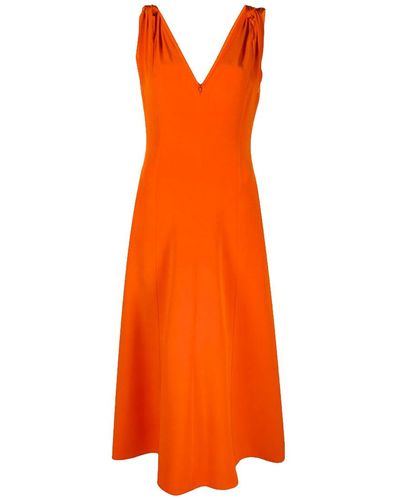 Victoria Beckham Twist Shoulder Fit And Flare Dress - Orange