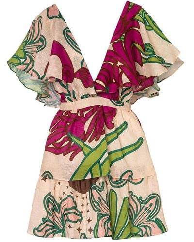 JUAN DE DIOS Boho Linen Mini Dress - Multicolour
