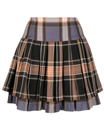ROKH Chequered Pleated Mini Skirt - Brown