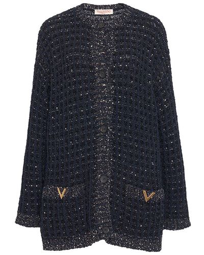 Valentino Oversized Cotton-blend Cardigan - Blue