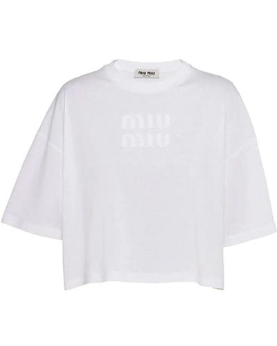 Miu Miu Women Cropped Jersey T-shirt - White