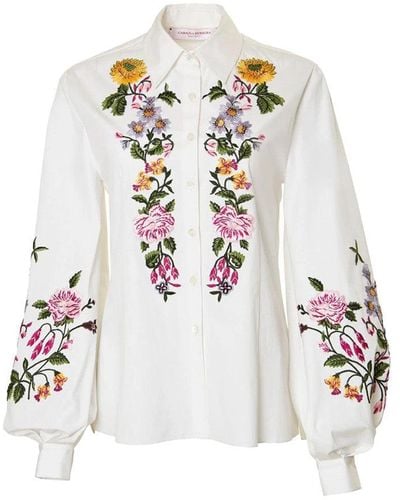 Carolina Herrera Floral-embroidered Puff Sleeve Shirt - White