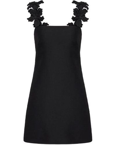 Valentino Floral-shoulder Mini Dress - Black