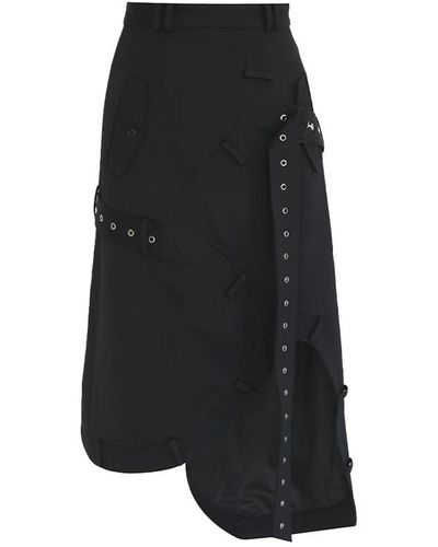 ROKH Asymmetric Belted Midi Skirt - Black