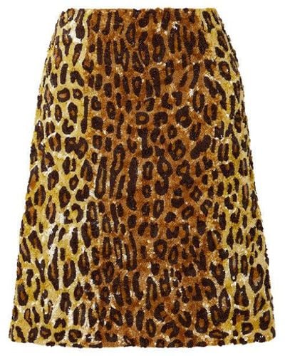 Ashish Leopard Sequin Knee Length Skirt - Natural