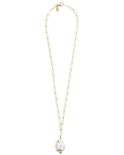 Joie DiGiovanni Rainbow Golden Pearl Oasis Paperclip Drop Necklace - White