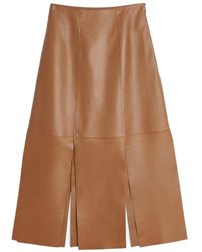 By Malene Birger Lunes Leather Midi Skirt - Natural