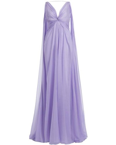 Valentino Gathered Silk Chiffon Gown - Purple