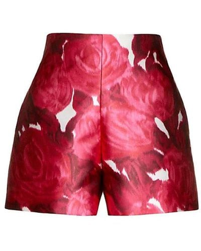 Valentino Rose Moiré Techno Duchesse Mini Shorts - Red
