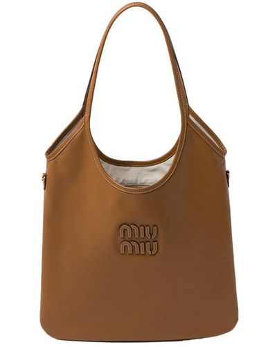 Miu Miu Logo Tote Bag - Brown