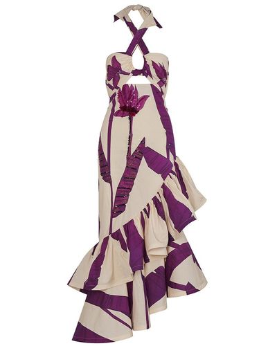 Johanna Ortiz Careless Floral Midi Dress - Purple