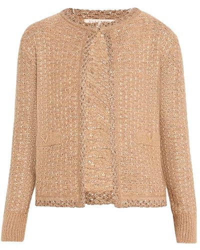 Valentino Sequined Knit Cardigan - Natural