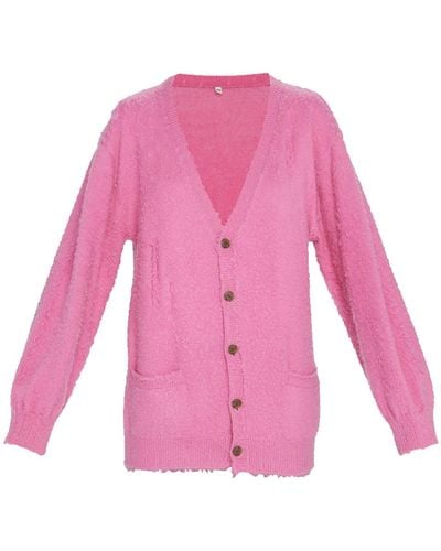 R13 Shaggy Oversized Distressed Cardigan - Pink