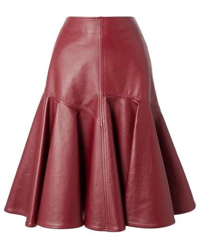 Bottega Veneta Ruffled Leather Skirt - Red