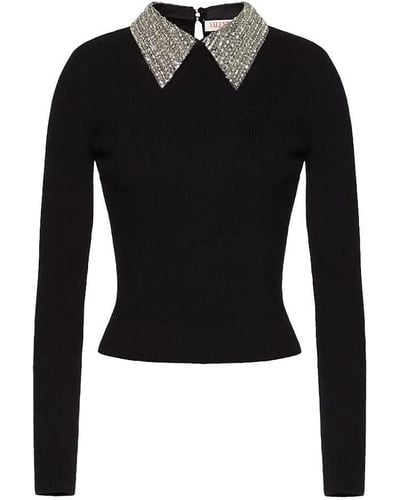 Valentino Embroidered Wool Sweater - Black