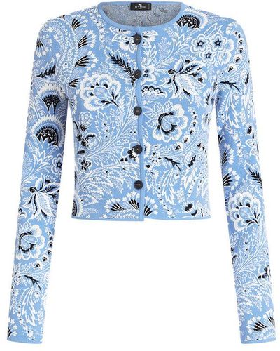 Etro Cropped Floral Cardigan - Blue