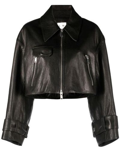 Khaite The Flinn Cropped Leather Jacket - Black