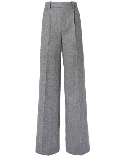 Saint Laurent Plaid Wide Pants - Gray