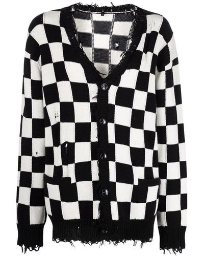 R13 Distressed Checker Cardigan - Black