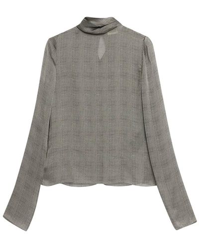 Saint Laurent Sheer Plaid Blouse - Grey