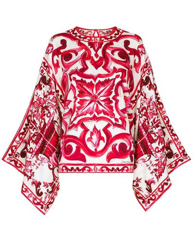 Dolce & Gabbana Majolica-print Charmeuse Blouse - Red