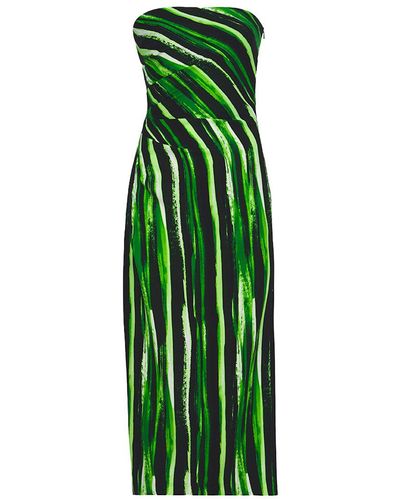 Proenza Schouler Painted Stripe Strapless Midi Dress - Green