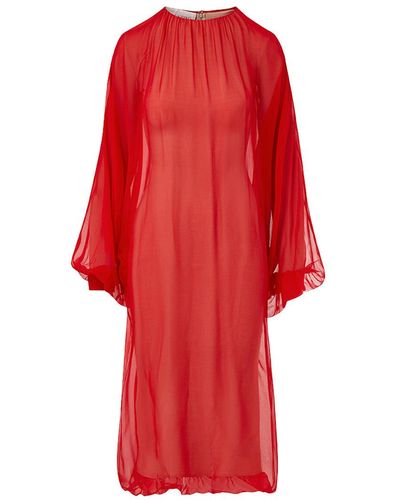 Valentino Chiffon Midi Dress - Red