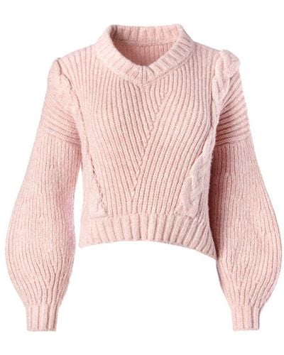 Alejandra Alonso Rojas Cable Knit V-neck Sweater - Pink