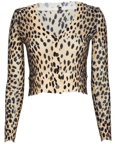 R13 Cropped Cashmere Cheetah Cardigan - White