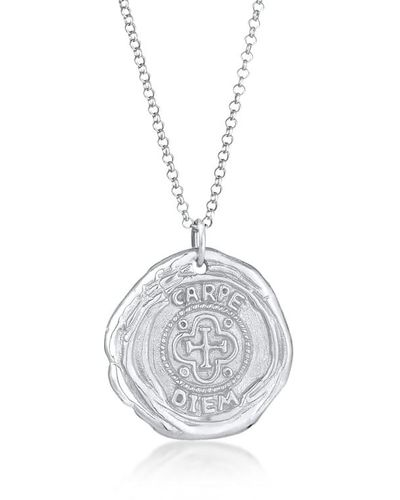 Kuzzoi Halskette Herren Antike Münze Rund Coin Kreuz 925 - Weiß