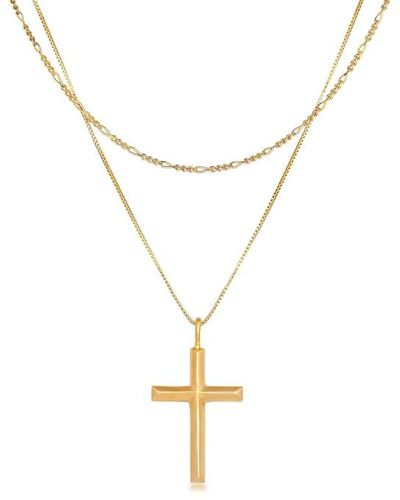 Kuzzoi Halskette Herren Layer Kreuz Religion 925 Silber - Mettallic