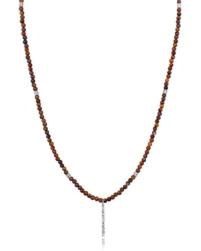 Kuzzoi Halskette Tigerauge Perlen Bead Barren 925 Silber - Mettallic
