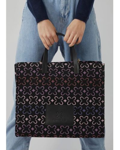Codello Tote Bag aus robustem Canvas mit Monogramm-Muster - Schwarz