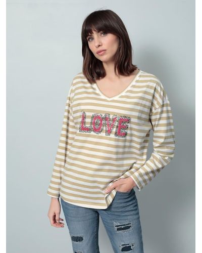 Amy Vermont Shirt aus reiner Baumwolle Sand/Weiß - Grau