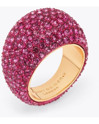 Kurt Geiger Kurt Geiger Ring Fuchsia Crystal Brass Pave Dome Ring - Pink