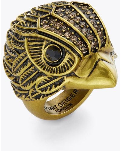 Kurt Geiger Ring Gold Eagle Head Xl Chunky - Metallic