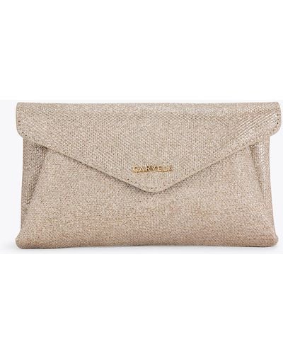 Carvela Kurt Geiger Clutch Bag Gold Texture Fabric Envelope - Natural