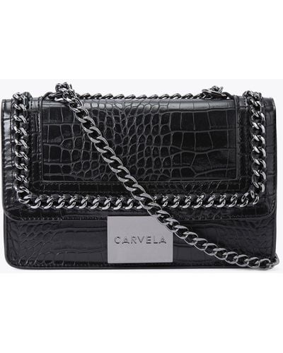 Carvela Kurt Geiger Shoulder Bag Croc Print Bailey Quilted Chain - Black