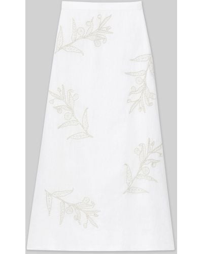 Lafayette 148 New York Embroidered Flora Linen Skirt - White