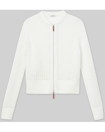 Lafayette 148 New York Organic Cotton Open Knit Zip Cardigan - White