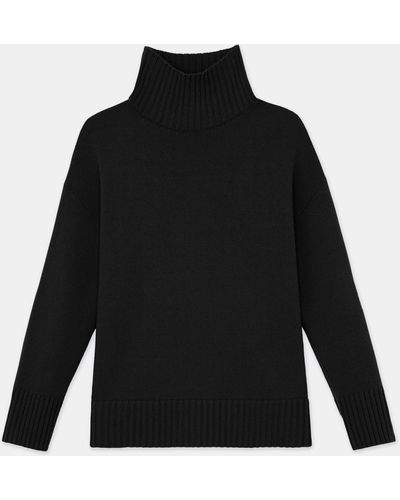 Lafayette 148 New York Petite Cashmere Stand Collar Sweater - Black