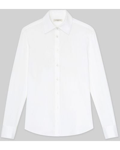 Lafayette 148 New York Stretch Cotton Button Front Shirt - White