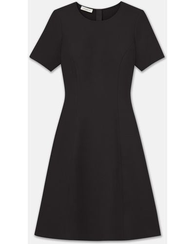 Lafayette 148 New York Petite Wool-silk Crepe Short Sleeve Dress - Black
