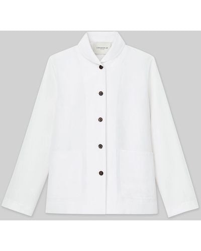 Lafayette 148 New York Silk-linen Shawl Collar Shirt Jacket - White