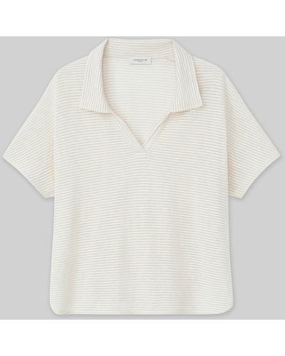 Lafayette 148 New York Stripe Cotton-viscose Jersey Polo - White